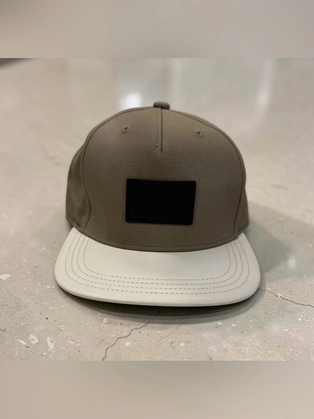 COACH Flat Brim Colorblock Baseball Hat Cap - Khaki & Off-White Leather Brim